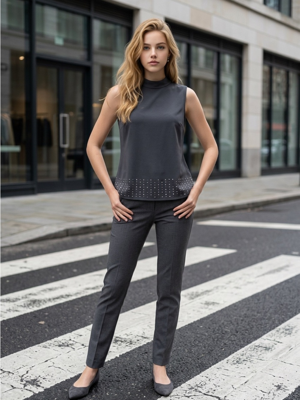 NWT Vince Camuto Blouse Women’s Gray Embellished Tunic Top Shirt $99 Slimming XL